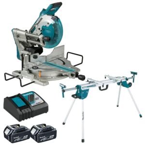 Makita DLS110Z 18V / 36V Brushless 260mm Mitre Saw With 2 x 5.0Ah Batteries, Charger & Stand