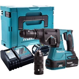 Makita DHR243Z 18V LXT Brushless 24mm SDS+ Rotary Hammer Drill With 2 x 5.0Ah Batteries, Charger In Case